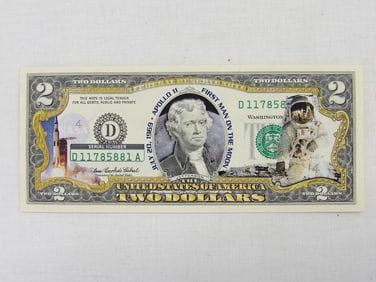 Uncirculated Two Dollar Bill, 1969 Apollo 11 First Man on The Moon
