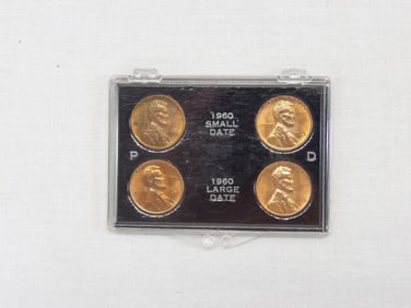 Lot of 4 Lincoln Pennies, 2 1960 Small Dated, 2 1960 Large Date