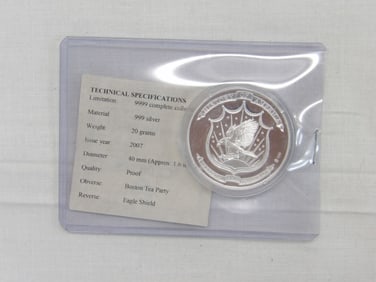 2007 Boston Tea Party Eagle Shield .999 Silver Proof Coin