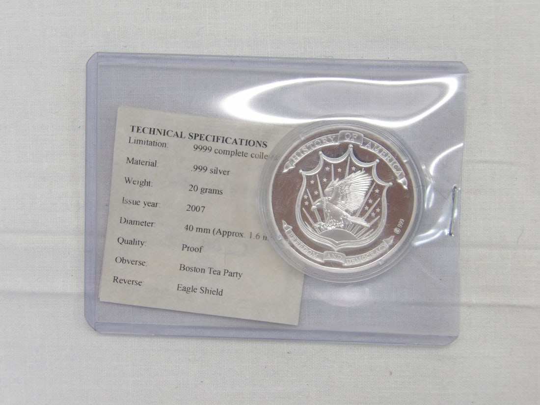 2007 Boston Tea Party Eagle Shield .999 Silver Proof Coin (1 of 2)