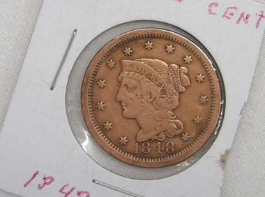 1848 USA Braided Hair Large One Cent Piece/Coin