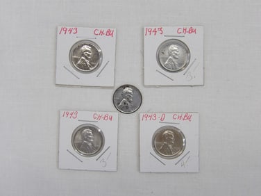 Lot of 5 Steel Pennies, 1943