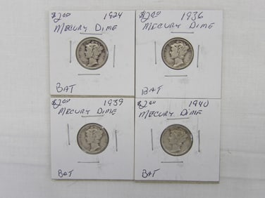 Lot of 4 Mercury Dimes 1924-1940