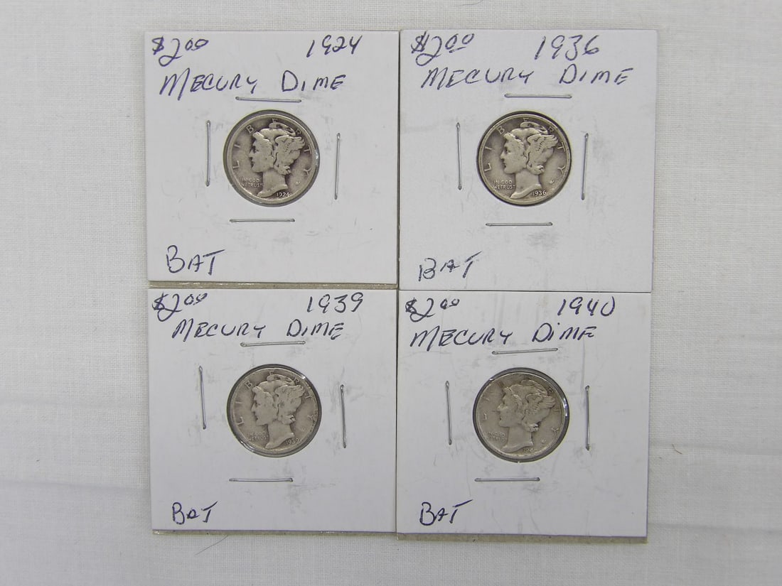 Lot of 4 Mercury Dimes 1924-1940 (1 of 10)