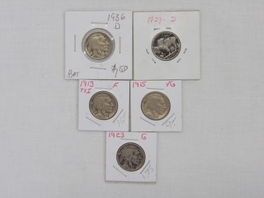 Lot of 5 Buffalo Nickels 1913-1936