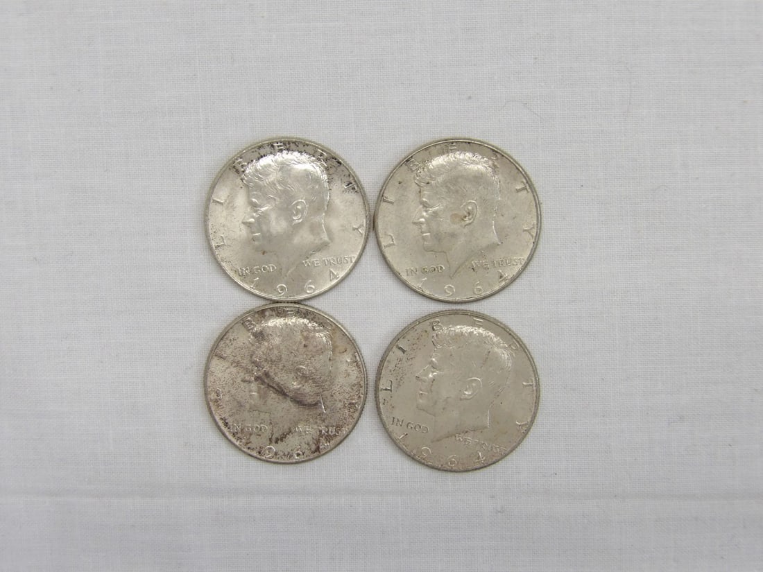 Lot of 4 Silver Kennedy Half's, 1964: see photo's