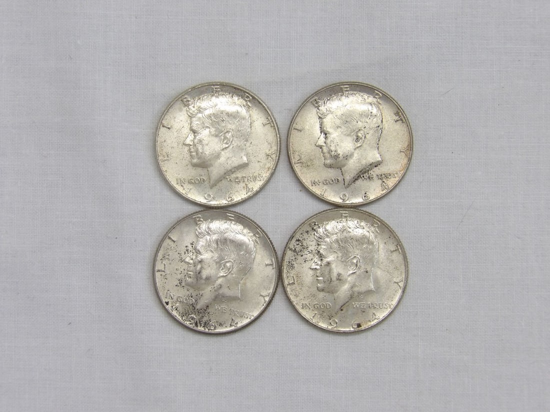 Lot of 4 Silver Kennedy Half's, 1964: see photo's
