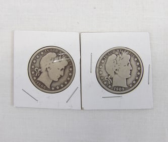 1906 & 1909 Barber Silver Half Dollar Coins