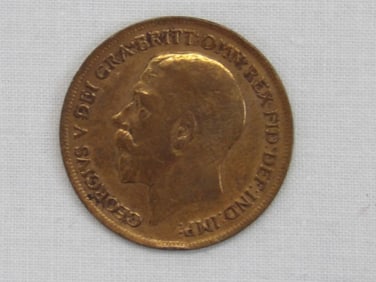 1919 One Penny Georgivs V Dei Gra:Britt:Omn:Rex Fid: Def:Ind:Imp Coin