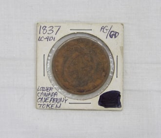 1837 Lower Canada One Penny Token
