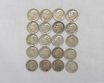 Lot of 20 Silver Roosevelt Dimes, Various Dates