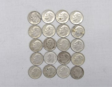 Lot of 20 Silver Roosevelt Dimes, Various Dates