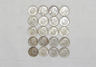 Lot of 20 Silver Roosevelt Dimes, Various Dates