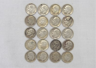 Lot of 20 Silver Roosevelt Dimes, Various Dates