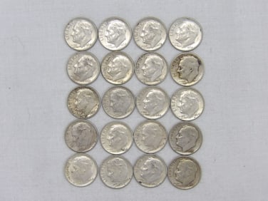 Lot of 20 Silver Roosevelt Dimes, Various Dates