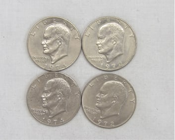 Lot of 4 Eisenhower Dollar Coins, 2 1974 & 2 1972