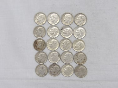 Lot of 20 Silver Roosevelt Dimes, Various Dates