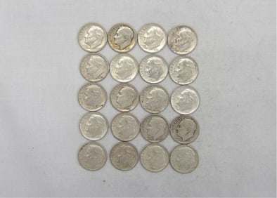 Lot of 20 Silver Roosevelt Dimes, Various Dates