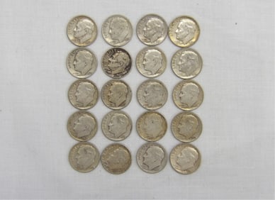Lot of 20 Silver Roosevelt Dimes, Various Dates