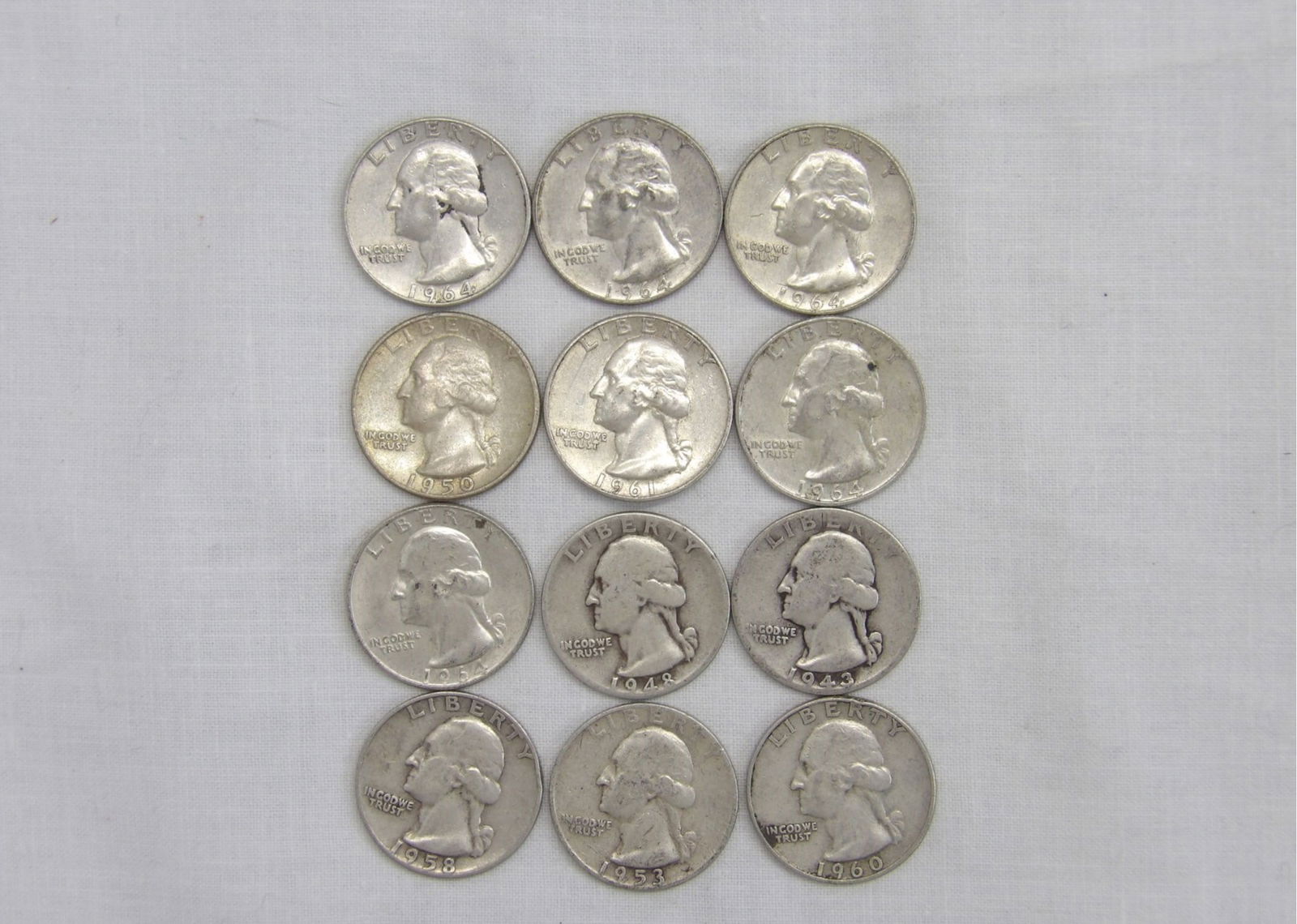 Lot of 12 Silver Washington Quarters 1943-1964 (1 of 6)