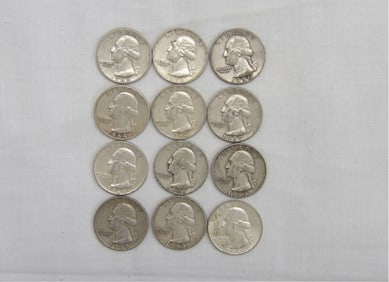 Lot of 12 Silver Washington Quarters 1941-1964