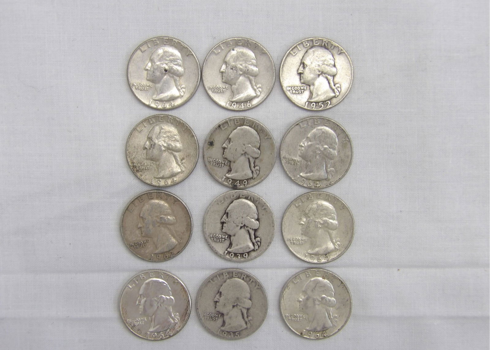 Lot of 12 Silver Washington Quarters 1935-1964 (1 of 6)