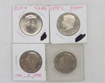 Lot of 4 Kennedy Half's, 1978-S Proof, 2017-D, & 2 Bicentennial Coins