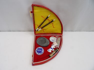 Vintage Chines Ink Set in Original Box, Ink Stone, Pens, Chop, Pen Holder, Ink Well with Lid