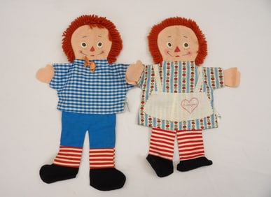 Vintage 1960/70's Raggedy Ann & Andy Hand Puppets by Knickerbocker Toy Co.