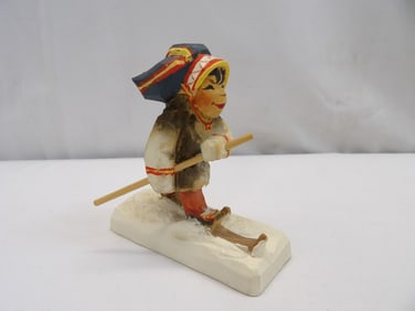 Vintage Hand Carved Norway Boy on Skis