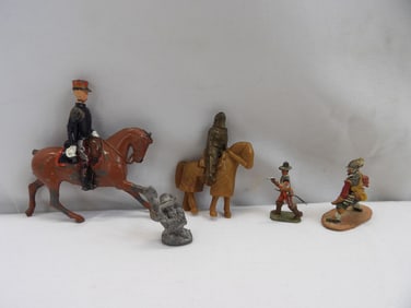 Lot of 5 Toy Soldiers, Metal, Lead, Plastic, Made in England & Other