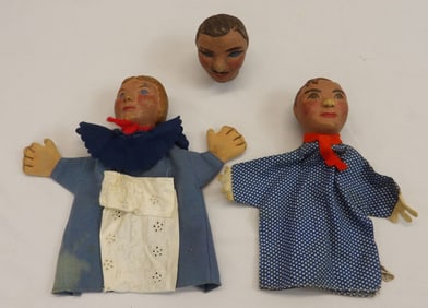 Lot of 3 Antique Paper Mache Hand Puppet Heads