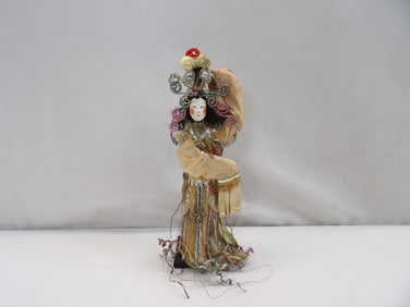 Antique Japanese Doll, Hand Painted Face & Wire Decoration