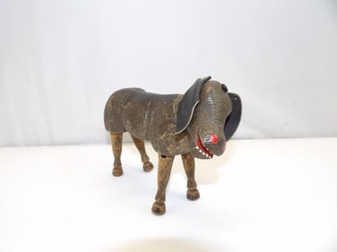 Antique Hand Carved Cow Toy with Moveable Legs, Head & Leather Ears