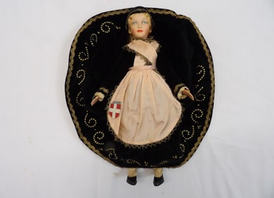 Vintage 1950/60's Poupee' Bella Sovoie Doll with Black Velvet Dress & Bonnet