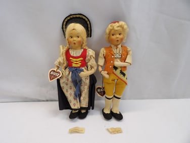 Vintage 1950's Braitz Boy & Girl Dolls, in Original Clothing