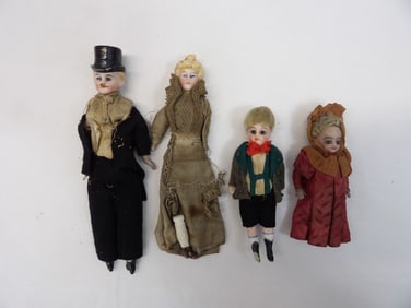 Lot of 4 Antique Bisque, Mother, Dad, Girl & Boy