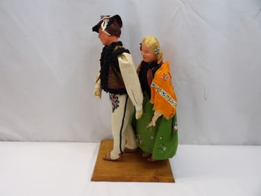 Vintage Gorale Polish Dolls on Wood Stand