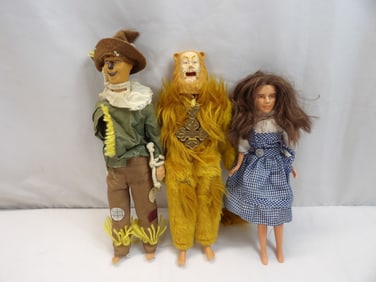Lot of 3 Vintage Wizard of Oz Dolls, Dorothy 1988 Multi Toys, Lion 1981 Toy Time, & Scare Crow
