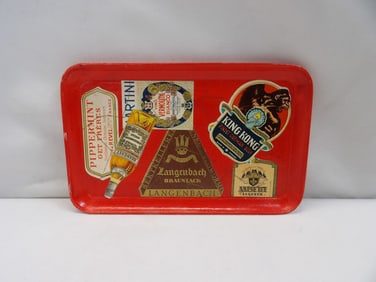 Vintage Red Advertising Label Paper Mache' Tip Tray
