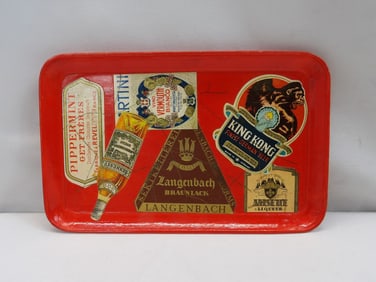 Vintage Red Advertising Label Paper Mache' Tip Tray