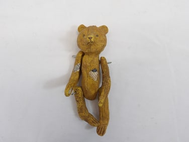Vintage Carved Jointed Teddy Bear, Hand Painted