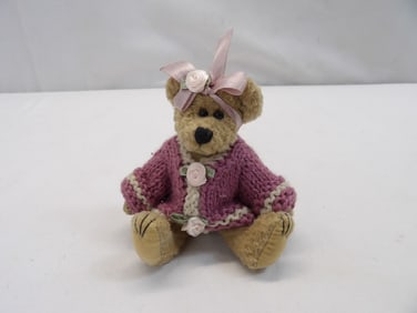 Vintage Bearington Collection Miniature Jointed Little Girl Teddy Bear with Hand Knit Sweater