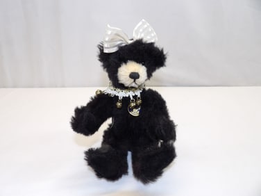 Vintage Knickerbocker Bears, Black Girl Jointed Teddy Bear with Bell Necklace & Bow