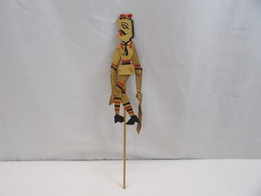 Antique Hand Painted Bamboo Veneer Stick Puppet