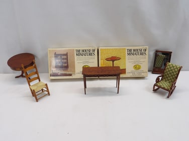 Lot of Vintage Wooden Doll House Furniture, Some in Original Box