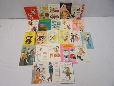 Lot of 24 Vintage Fold Out Greeting Cards, Birthday, Valentines & More
