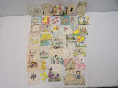 Lot of 37 Vintage Easter Greeting Cards including 2 Paper dolls