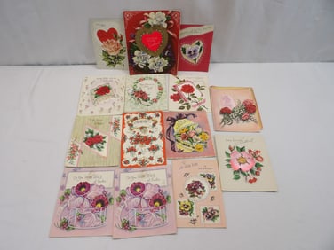 Lot of 14 Vintage Satin Greeting Cards, Birthday, Valentines Day & Other