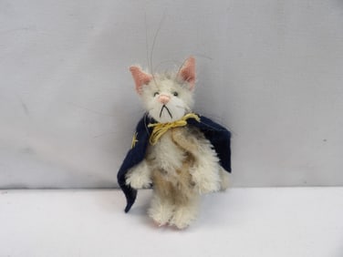 Vintage Miniature Mohair Jointed Stuffed Cat With Cape